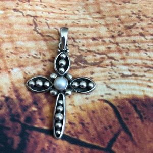 Silpada cross pendant silver and pearl